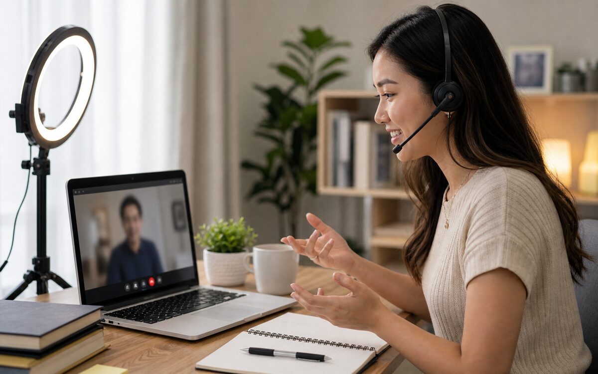 Filipina professional preparing for a remote job interview