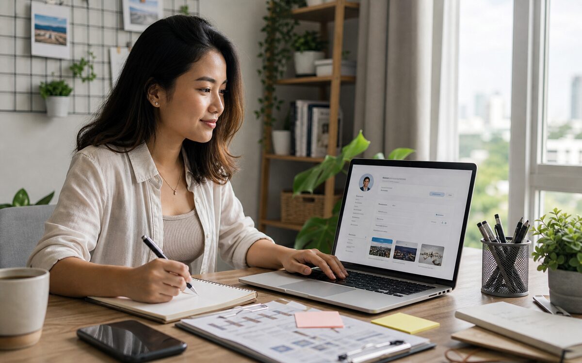 Filipina professional building a remote work profile